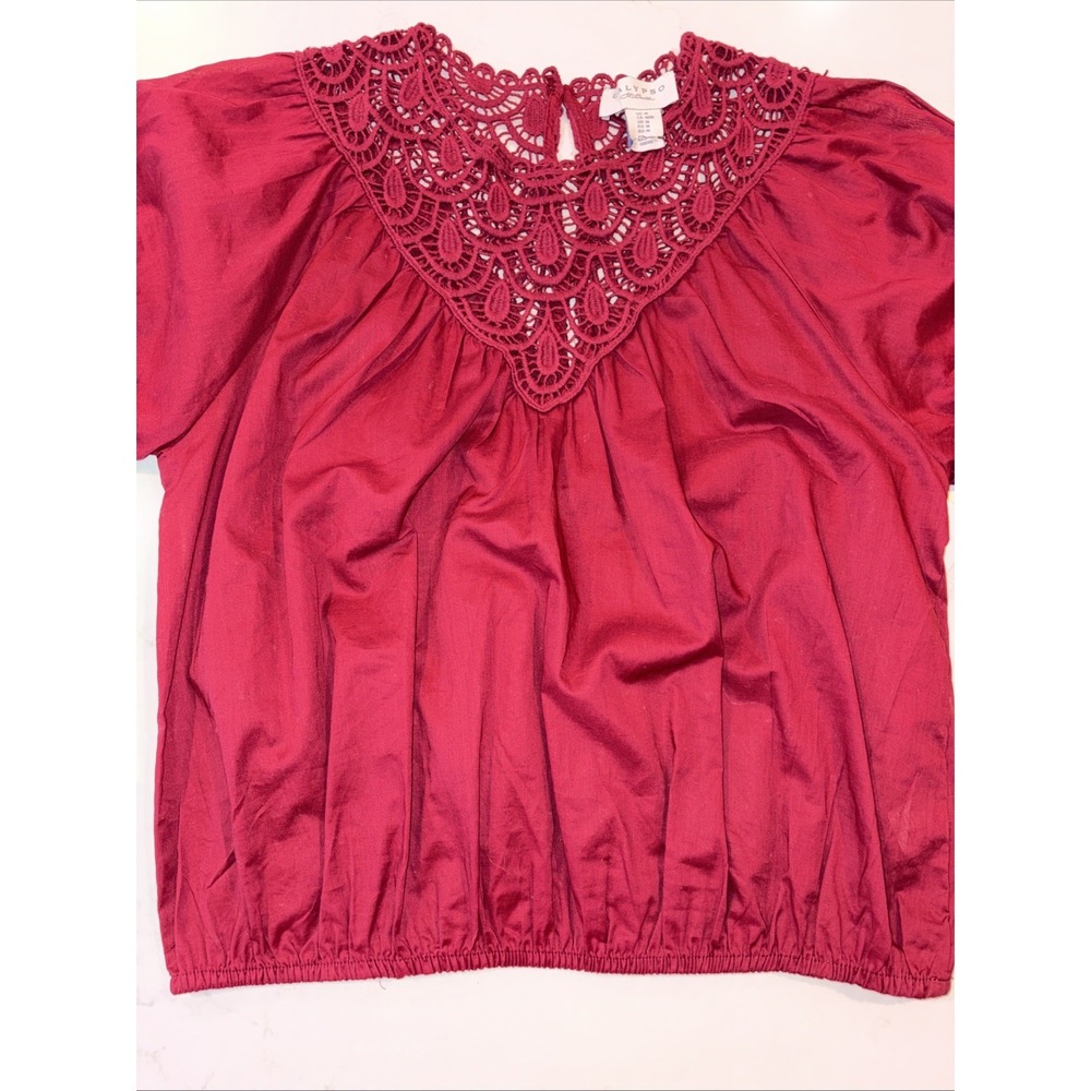 CALYPSO ST BARTH Women's Small Burgundy Boho Cotton Lace Blouse‎ Small Beach NWT